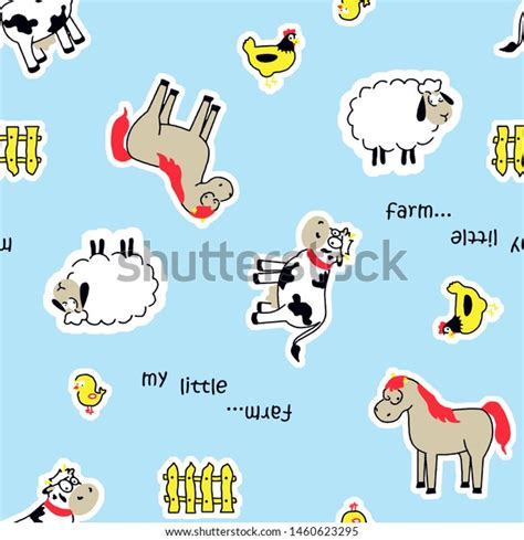 Farm Animals Cow Sheep Horse Rooster Stock Vector Royalty Free