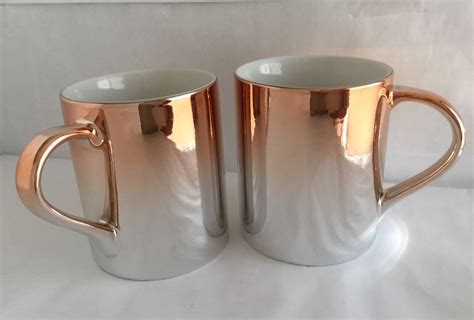 Set Of 2 Starbucks 2013 Ceramic Gradient Metallic Rose Gold Mug 10 Fl