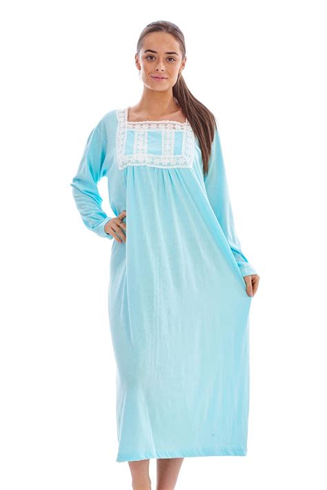 Women Long Nightdress Plain 100 Cotton Long Sleeve Lace Nightgowns Sleepwear Ebay