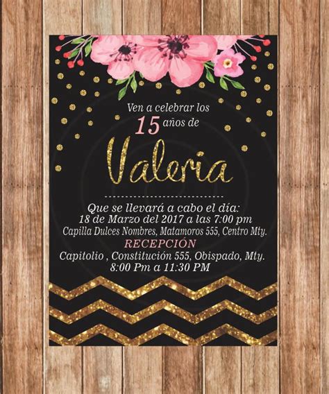 Birthday Invitation Invitación Xv Años Glitter Flores Rosa De EF1