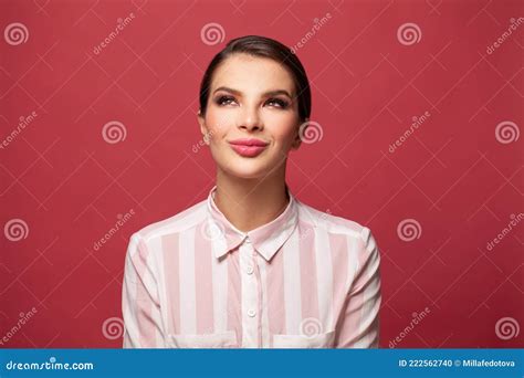 Colorful Studio Portrait Of Hipster Fashion Model Smiling Woman Looking