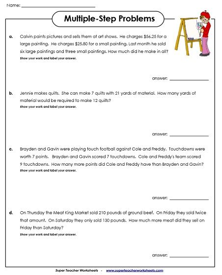 Multiple Step Word Problem Worksheets Math Super Teacher Worksheets