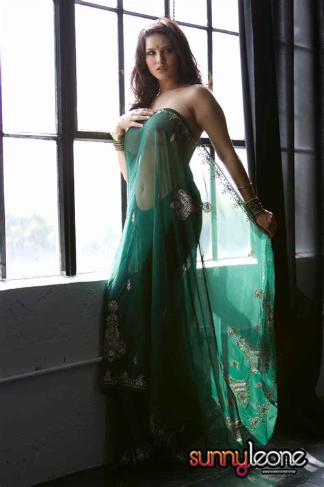 Sunny Leone Strips Of Her Green Saree And Poses Naked Hot Photo Shoot