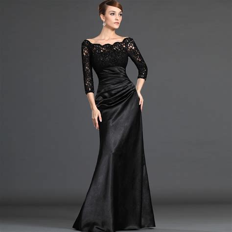 Fashion Black Dinner Banquet Long Evening Dress Elegant Lace Stain ...