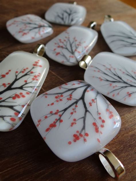 My Latest Autumn Branches Hand Painted Fused Glass Pendants Fused