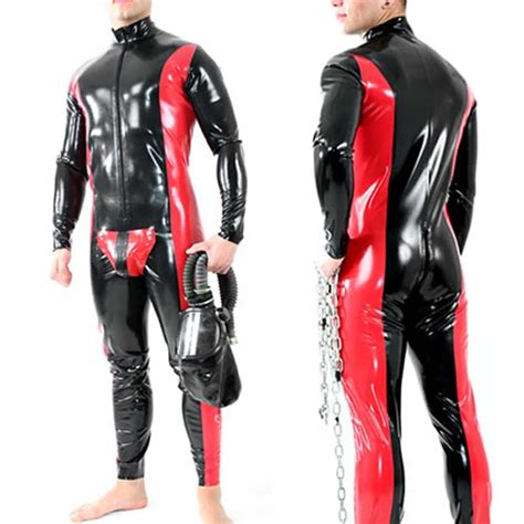 buy latex codpiece catsuit for men red catsuit sexy