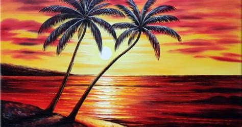 Coastal Palm Trees At Sunset In Hawaii Oil Painting 24 X