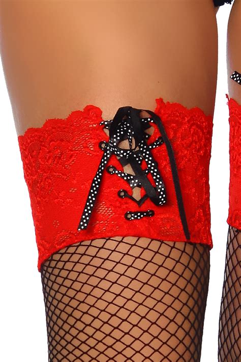 Sexy Thigh High Blk Fishnet Stockings Red Laceup Top Tp2078r Ebay