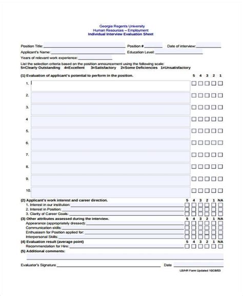 134 printable interview evaluation form templates fillable images