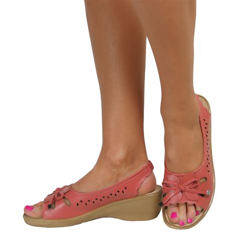 Ladies Wide Fit Casual Slip On Slingback Peep Toe Wedge Low Heel Summer