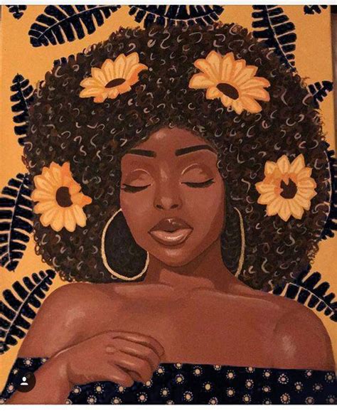 Melanin Black Woman With Sunflowers Painting Wallart Decor Etsy Black Art Painting Black