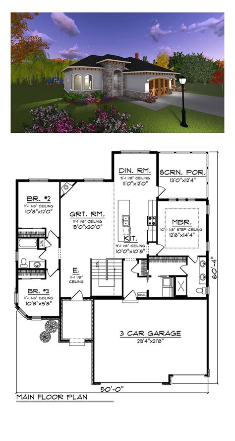Italian Style House Plan 75234 With 3 Bed 2 Bath 3 Car Garage Ranch