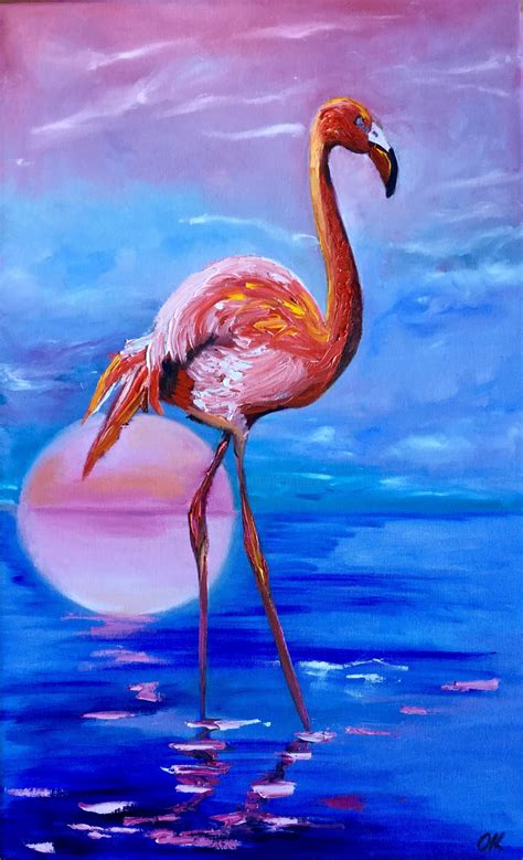 Pretty Flamingo Pink Sunset Painting By Olga Koval Artmajeur