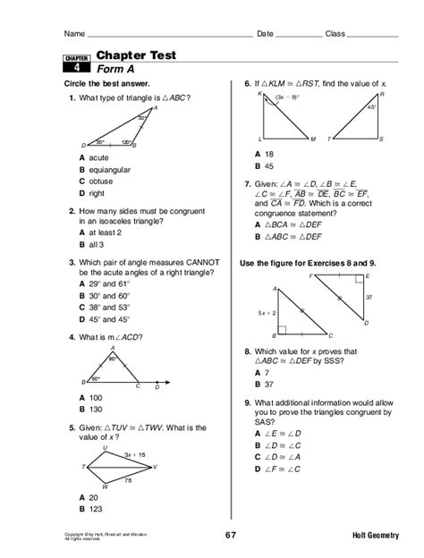6 Geometry Chapter 2 Test Answer Key Melissakaelan
