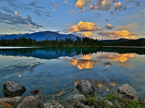 Wallpaper Nature Scenery Mountains Forest Lake Rocks Dawn
