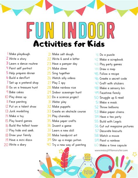 Indoor Activities For Kids Printable List