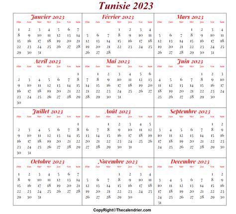 Calendrier Tunisie 2023 The Calendrier