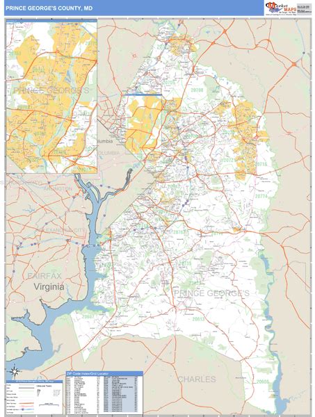 Prince Georges County Maryland Zip Code Wall Map