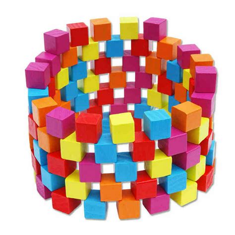 100pcs Colorful Wooden Cube Blocks Set For Kids Play Intelligence