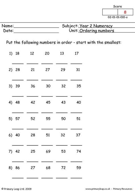 Worksheets On Ordering Numbers