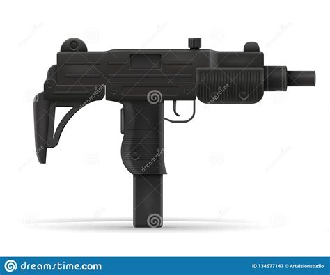 Submachine Machine Hand Gun Weapons Black Outline Silhouette Stock