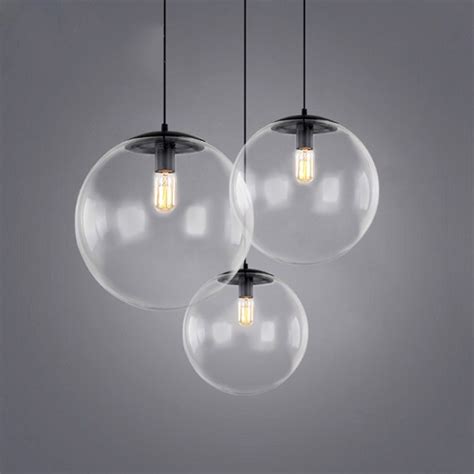 Modern Simple Glass Ball Pendant Lamp Dia 15 20 25 30cm Nordic Clear