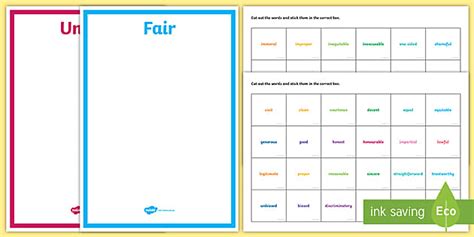 Fair And Unfair Vocabulary Sorting Game Twinkl