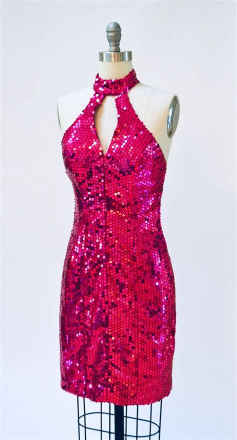 80s 90s Vintage Pink Sequin Dress Prom Dress Xs Small 80s Etsy