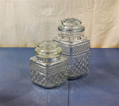 Vintage Glass Canisters 2 Square Anchor Hocking Clear Apothecary
