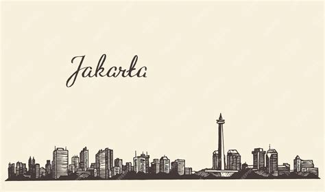 Premium Vector Jakarta Skyline Vintage Engraved Illustration Hand