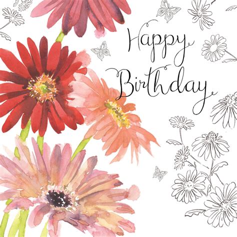 Buy Twizler Happy Birthday Card For Her With Silver Foiling Unique Watercolour Effect Floral