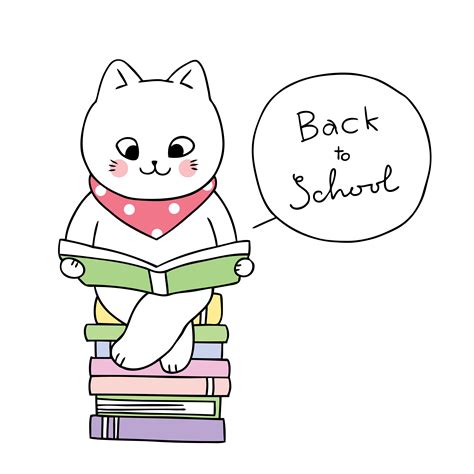 Back To School Cat Reading Book 671476 Vector Art At Vecteezy