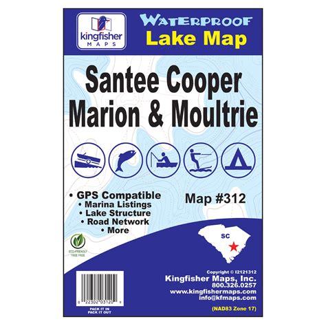 Kingfisher Maps Waterproof Lake Map Lakes Marion And Moultrie Sc 24 X