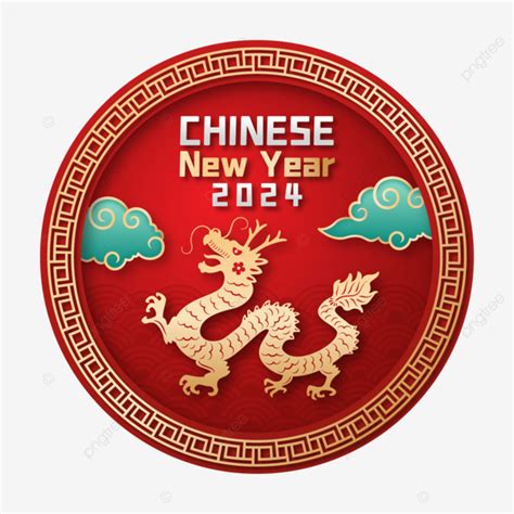 Selamat Tahun Baru Imlek 2024 Vektor Dekorasi Lingkaran Tahun Naga
