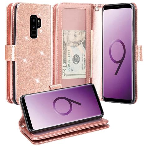 Samsung Galaxy S9 Plus Case W Hd Screen Protector Slim Luxury Bling Faux Leather Magnetic Flip