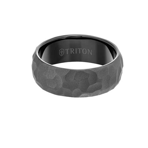 Triton Blackstone Ring Hammered Black Tungsten Carbide Ring For Men
