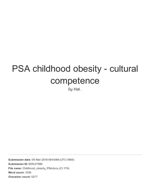 Solution Psa Childhood Obesity Cultural Competence Studypool