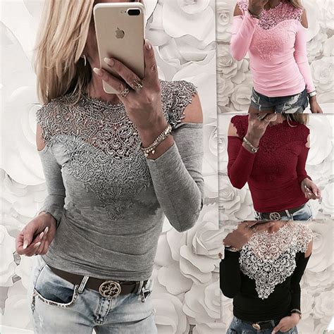 Buy S 3xl Lace Splice Long Sleeve T Shirt 2018 Spring