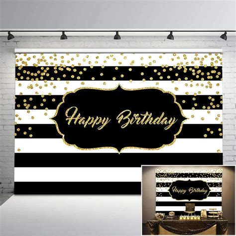 Buy Avezano Happy Birthday Backdrop Gold Glitter Dots Black And White Stripes Birthday Photo