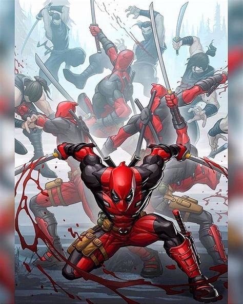 An Image Of Deadpool In Action With Other Deadpool Characters Around Him And The Deadpool