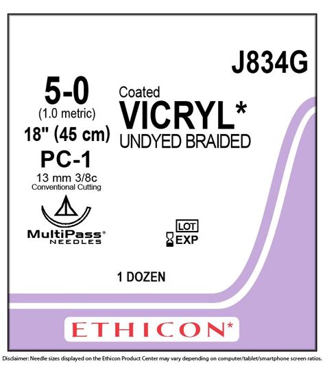 Ethicon J834g Sutures Coated Vicryl 5 0 13mm 38 Rc Pc 1 45cm Ark