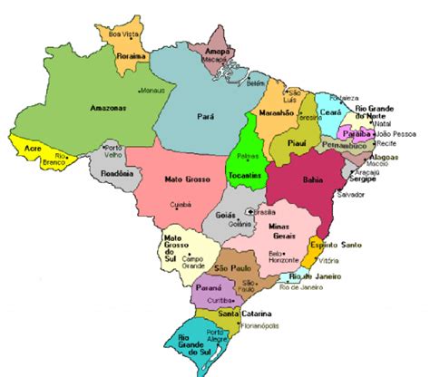 Map Of The 26 Brazilian States And The Federal District Of Brasilia