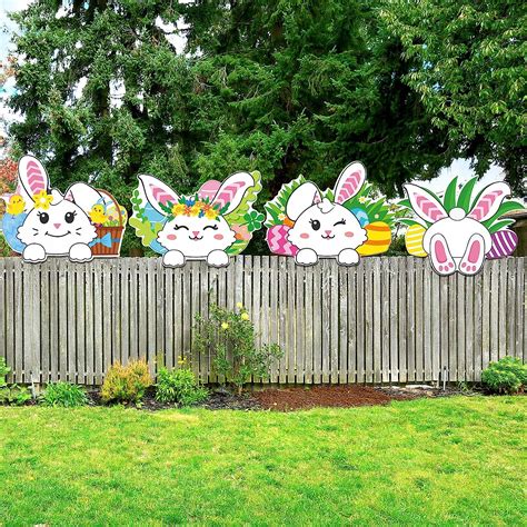 Amazon.com : 4 Pieces Easter Fence Peeker Decoration Bunny Eggs Peeking