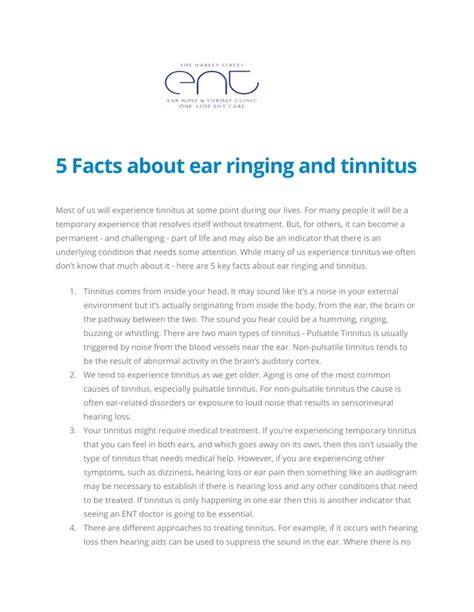 Ppt 5 Facts About Ear Ringing And Tinnitus Harley Street Ent Clinic