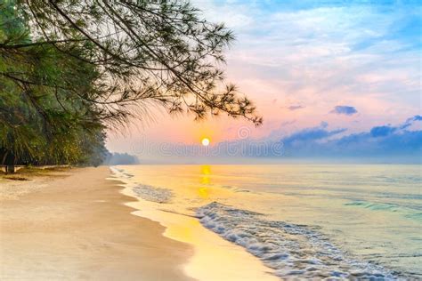 Tropical Paradise Beach On Sunrise Light Stock Image Image Of