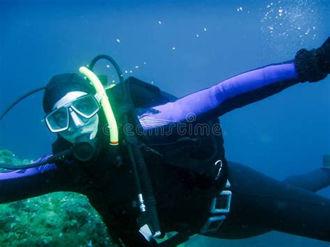 Underwater Diver In Underwater World Stock Photo Image Of Life