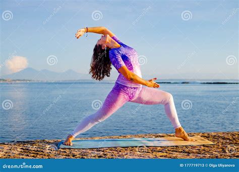 Sunrise Yoga Practice Young Woman Practicing Variation Of