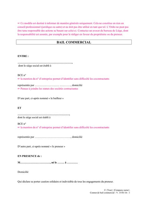 Modelé de bail commercial Belgique DOC PDF page 1 sur 8