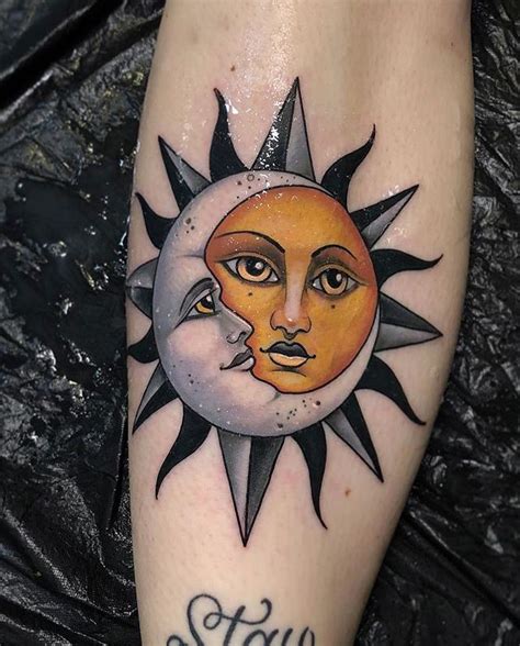 trendy sun and moon tattoo design