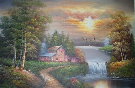 Vivid Freehand 03 Bob Ross Landscape Painting In Oil For Sale
